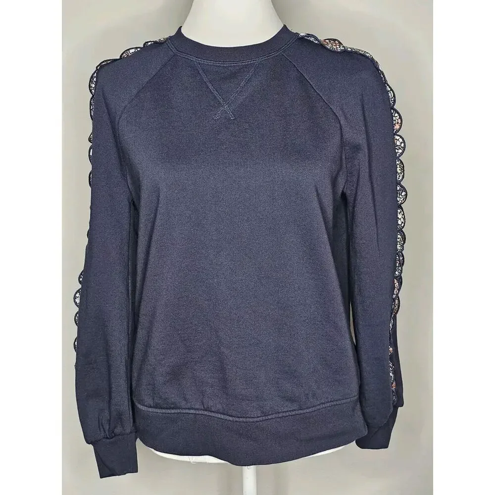 Boden Navy Women’s Sweatshirt Ruffle Sleeves Floral Design - Size 6 - Picture 13 of 13